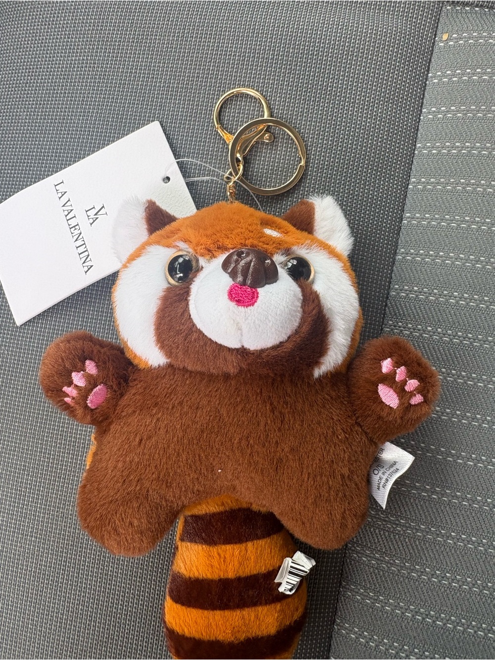 Valentina Brown & Orange Red Panda Plush Keychain Bag charm